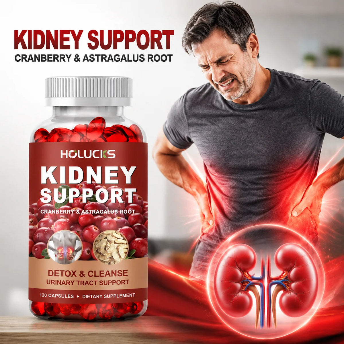 Kidney Cleanse Detox & Repair Supplement, with Astragalus Root, Cranberry, Support Urinary Tract & Immune Health, Daily Energy Healthy supplements