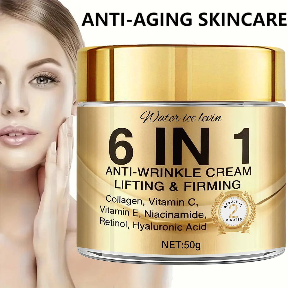 6-In-1 Anti-Wrinkle Cream. Lifts Firms Smooths Moisturizes. Collagen Vitamin C E Niacinamide Retinol Hyaluronic Acid. 50g Healthy supplements