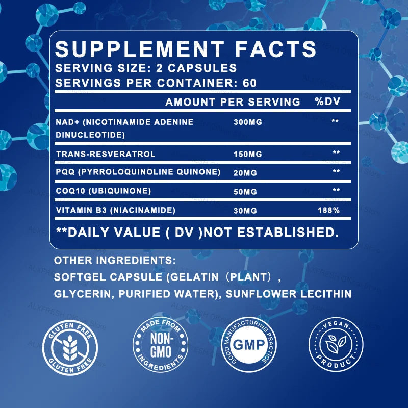 NAD Supplement Extra Strength for Women & Men, Resveratrol, PQQ, CoQ10 & Vitamin B3 – Energy Antioxidant,Cell Health Support Healthy supplements