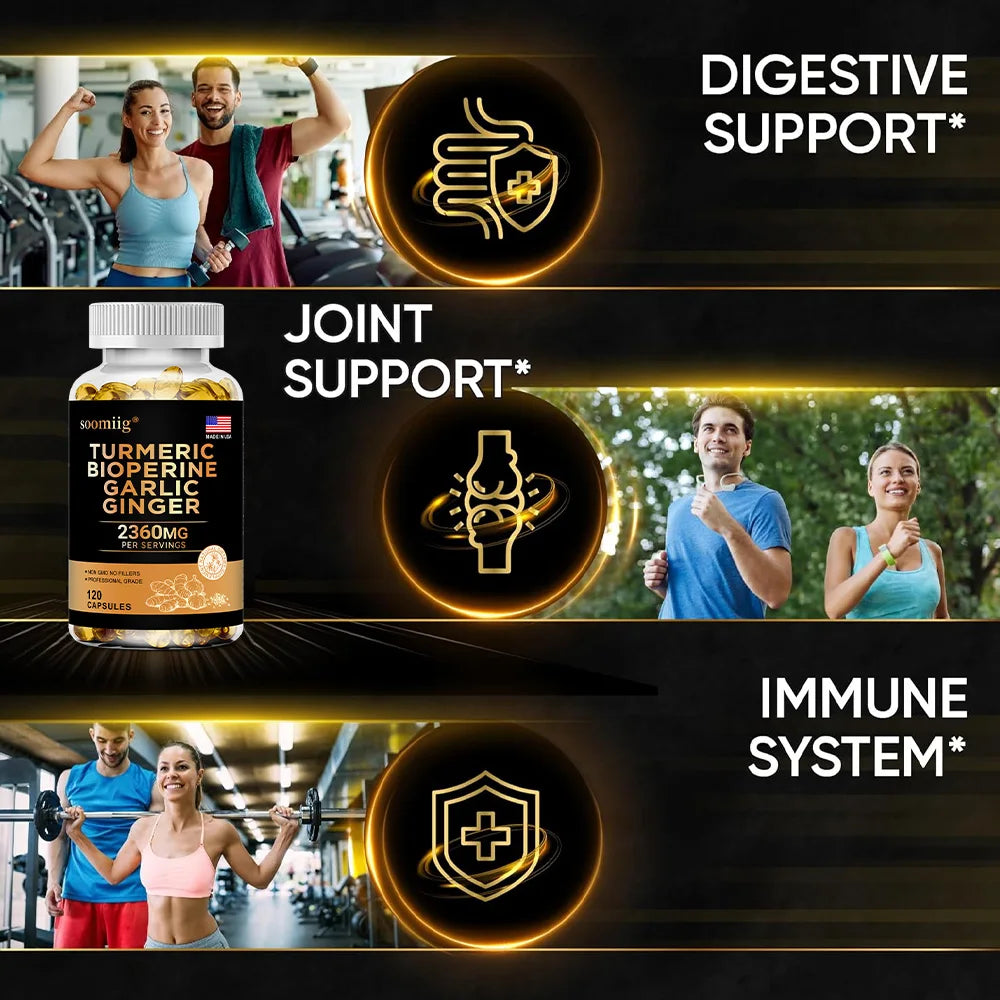 Turmeric Ginger Supplement with Garlic Curcumin Black Pepper, Support Joint Health, Promote Digestion, and Boost Immune Health Healthy supplements