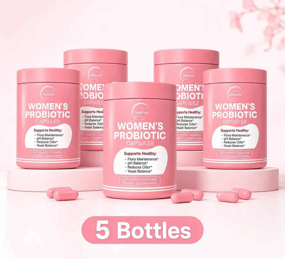 60-Capsule Probiotic Supplement for Women, Ideal Daily Dietary Nutritional Supplement, Portable Pink Bottle, Daily Care Partner for Females, Easy to Carry for Home, Office and Travel Use, Nutritional Supplement for Women’s Vibrant Lifestyle