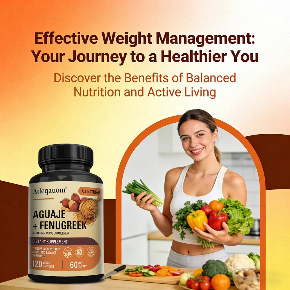 Aguaje + Fenugreek Capsules - 1000mg, Supports Buttocks, Curvy Body & Breast Support, Immune Health, Rich in Protein & Vitamins Healthy supplements