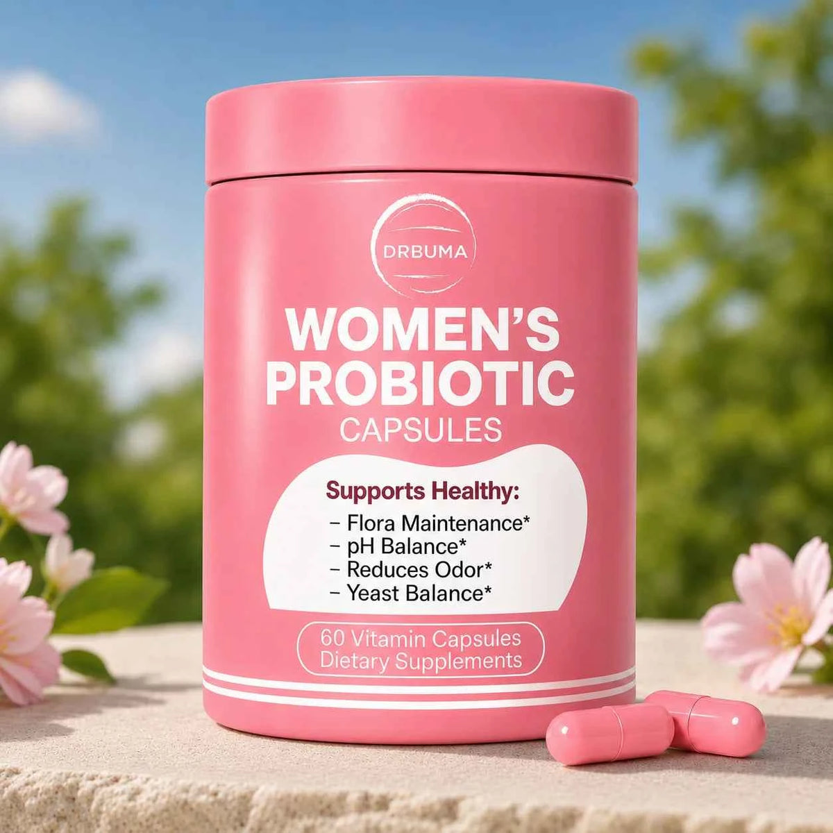 60-Capsule Probiotic Supplement for Women, Ideal Daily Dietary Nutritional Supplement, Portable Pink Bottle, Daily Care Partner for Females, Easy to Carry for Home, Office and Travel Use, Nutritional Supplement for Women’s Vibrant Lifestyle