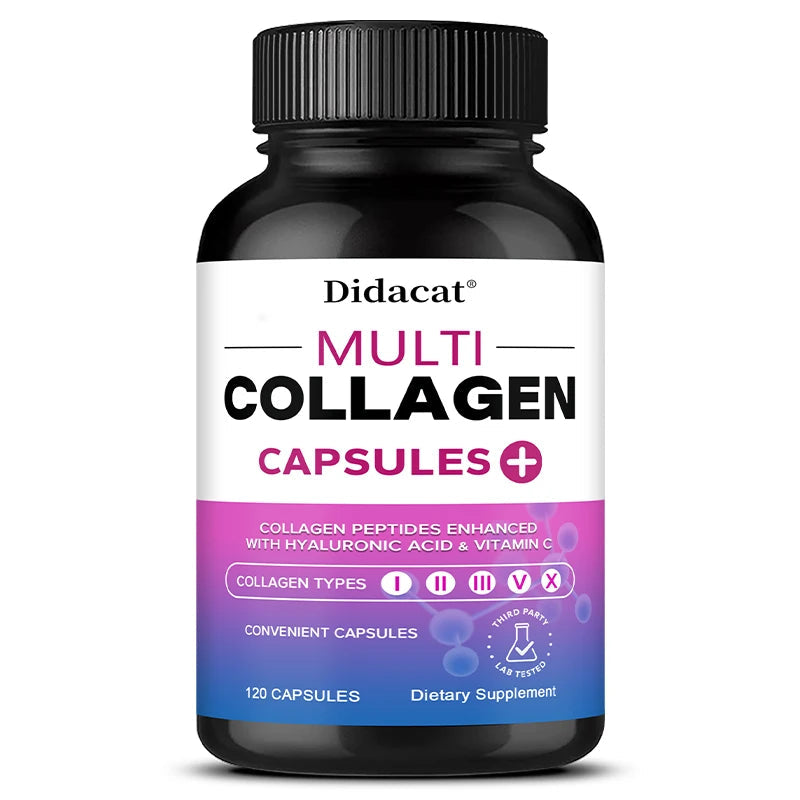 Multi Collagen Capsules with Hyaluronic Acid & Vitamin C, Support Cardiovascular, Skin Hair Nail Joint Bone & Digestive Wellness Healthy supplements