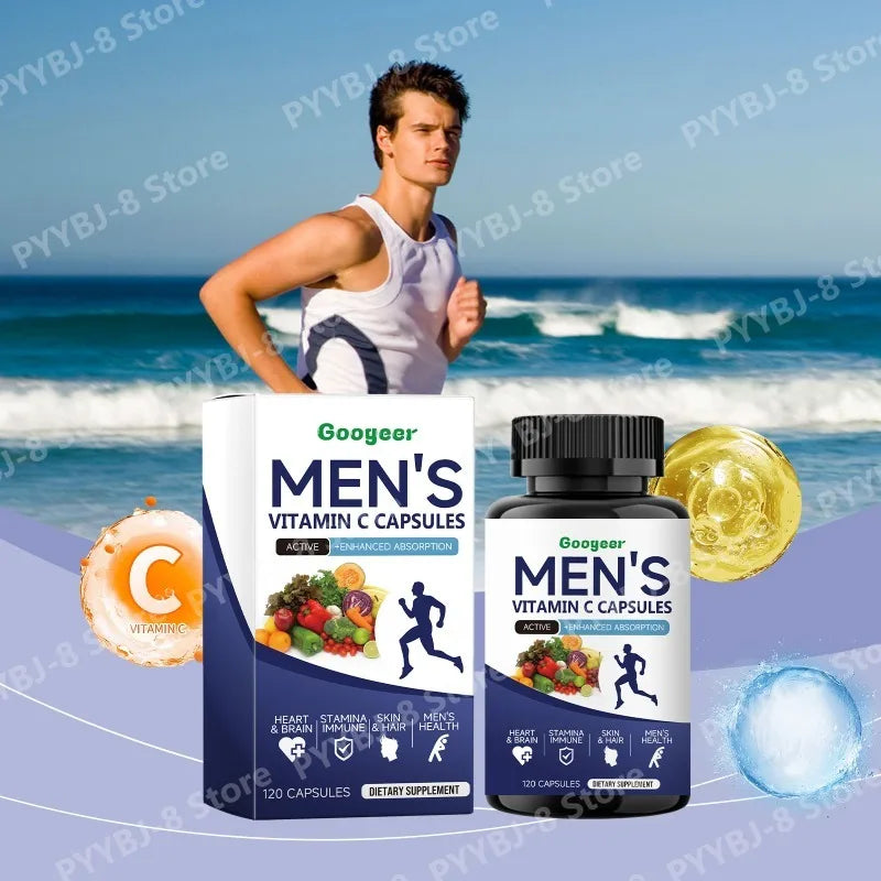 Men's VitaminC Capsule 120Count Dietary Supplement with Sodium Support Skin Hair Health Enhanced Immunity & Nutrient Absorption Healthy supplements