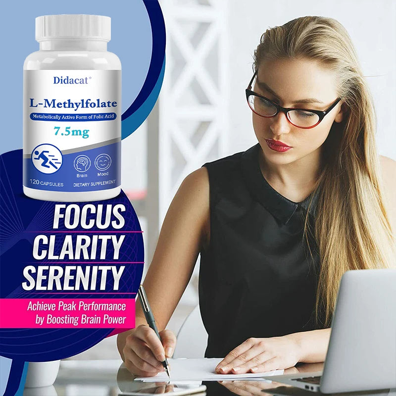 L-Methylfolate 7.5 Mg - L Methyl Folate, Methylfolate Supplement Capsules for Women & Men, Promote Brain Health, Focus, Calm Healthy supplements