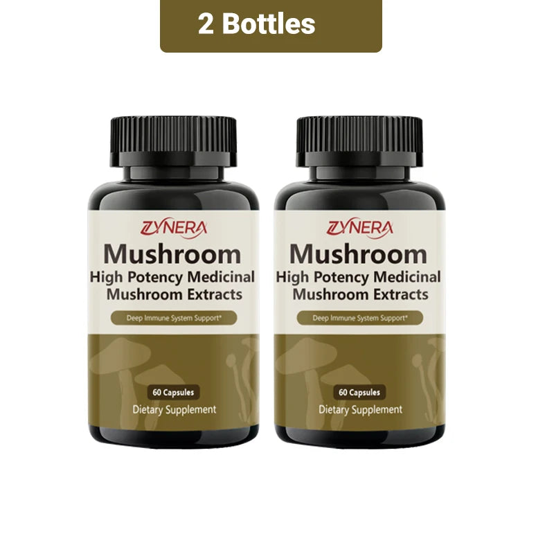 Mushroom Complex Capsules Supplement Support Immunity and Focus Health Boost Memory Protect Brain Nerves for men women stressful Healthy supplements