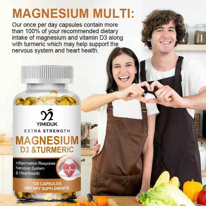 Magnesium Supplement, with Vitamin D3 & Turmeric, Supports Heart Health, Nervous System & Circulatory Function for Men Women