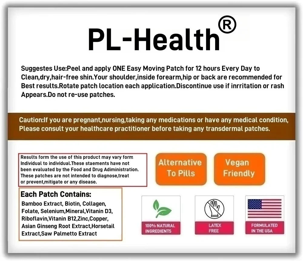 30 Patches Hair, Skin, & Nails Vitamins Transdermal Patches for Women & Men Support Hair, Skin & Nails Health Healthy supplements