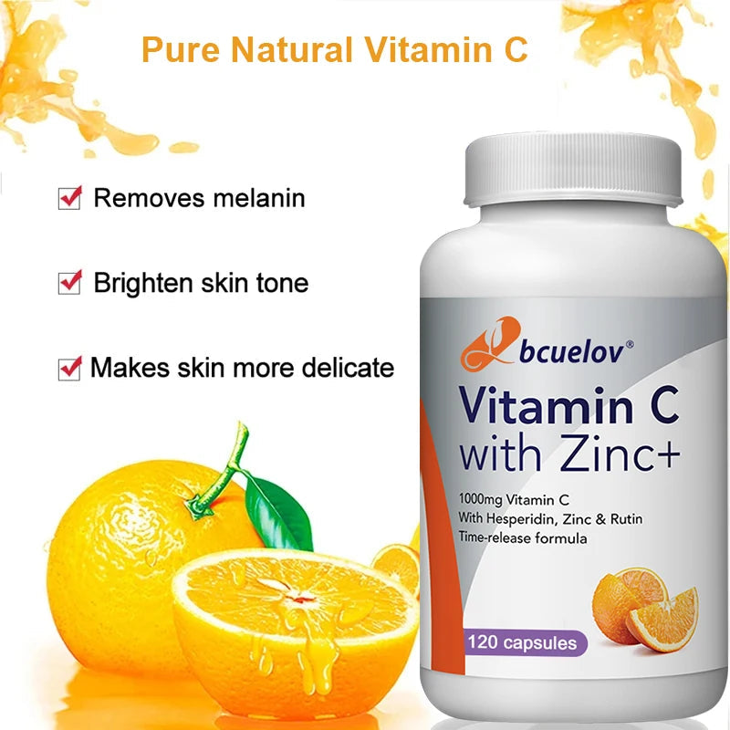 Organic Vitamin C + Zinc Capsules, High Absorption Immune Support, Antioxidant, Collagen Health Supplement - 30/60/120 Counts Healthy supplements