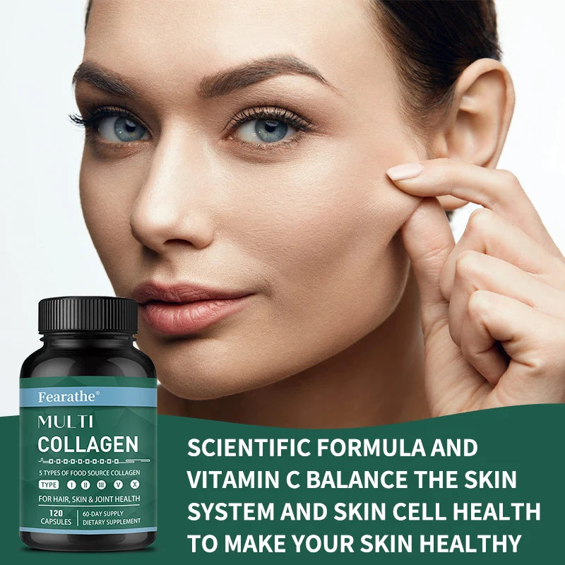 Advanced Multi Collagen with Vitamin C, Hair Skin and Nails Health Vitamins for Women and Men - with Types I II III V X Healthy supplements