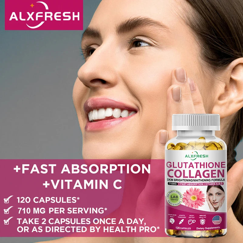Multi Collagen Pills with Hyaluronic Acid + Vitamin C | Hydrolyzed Collagen Glutathione | for Women & Men Skin Nail Hair Health Healthy supplements