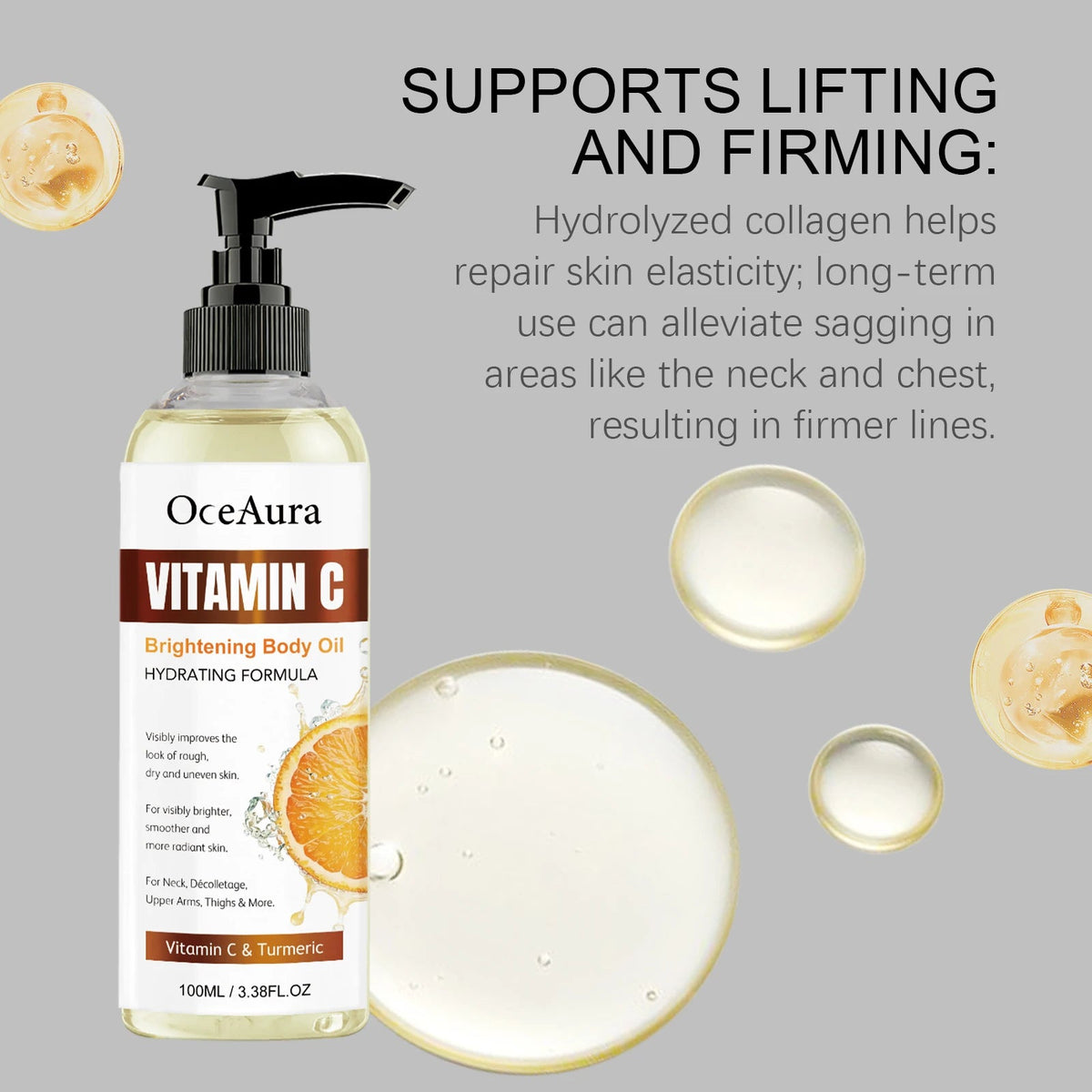 OceAura 100ml Vitamin C Skin Care Body Oil Moisturizes Skin Smooth, Moist and Shiny Skin Care Body Oil Healthy supplements