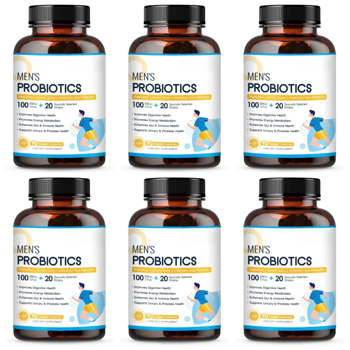 Men’s Probiotic Supplement 100 Billion CFU 20 Strains Prebiotics Digestive Enzymes Vitamins Gut Health Daily Wellness 90 Count Healthy supplements