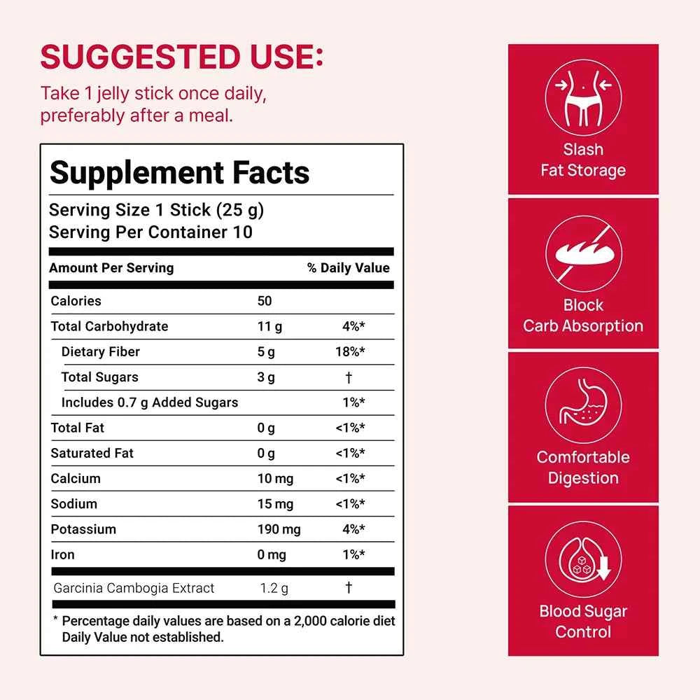 Korean Beauty Pomegranate Collagen Jelly Stick Dietary Fiber Supplement for Weight Management, Chia Seeds & Garcinia Cambogia