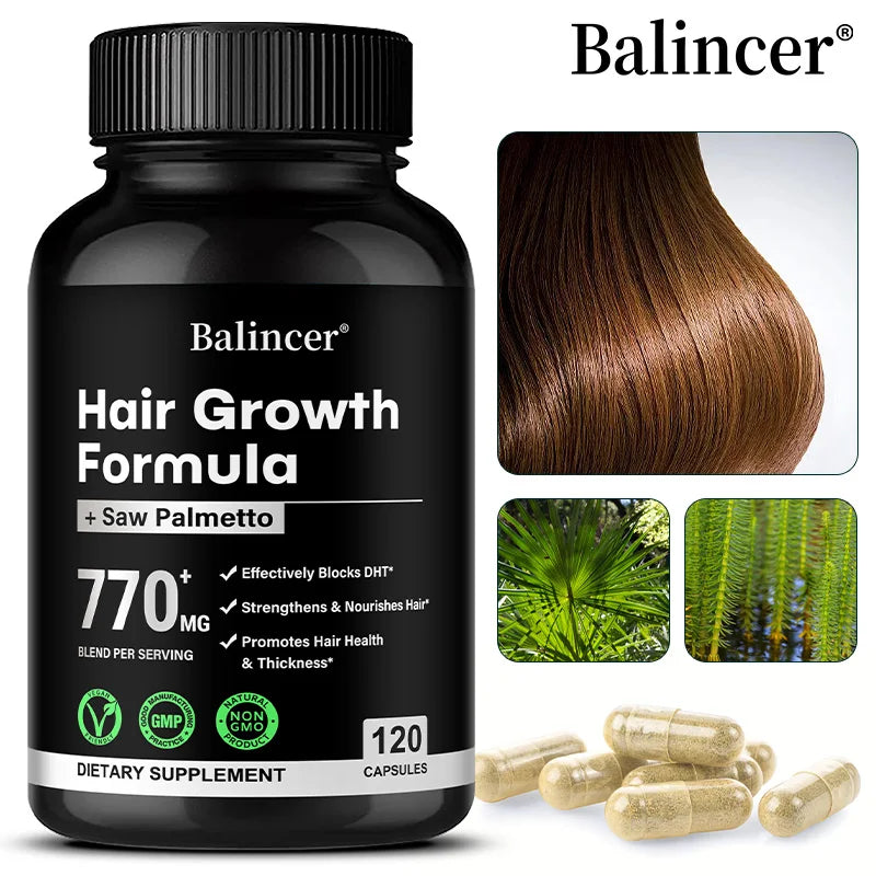 Saw Palmetto, with Biotin, Suitable for Both Men and Women, Promotes Hair Growth and Supports Skin, Nail Health, 120 Capsules Healthy supplements