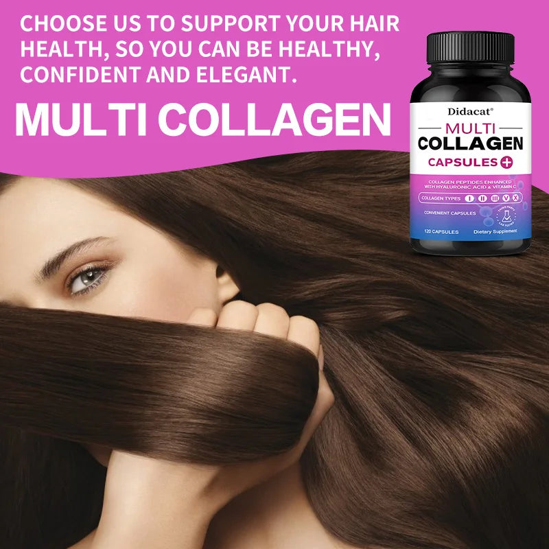Multi Collagen Capsules with Hyaluronic Acid & Vitamin C, Support Cardiovascular, Skin Hair Nail Joint Bone & Digestive Wellness Healthy supplements