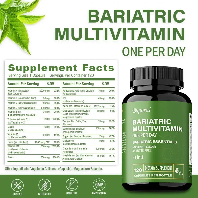 Bariatric Multivitamin Supplement - Maintaining Energy Levels, Promote Bone and Overall Health - Contains 21 Vitamins & Minerals Healthy supplements