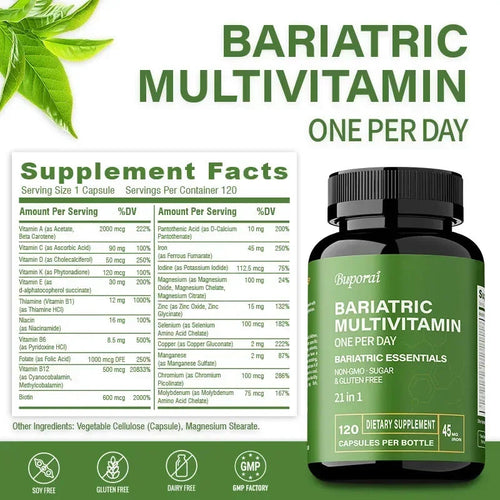 Bariatric Multivitamin Supplement - Maintaining Energy Levels, Promote Bone and Overall Health - Contains 21 Vitamins & Minerals Healthy supplements