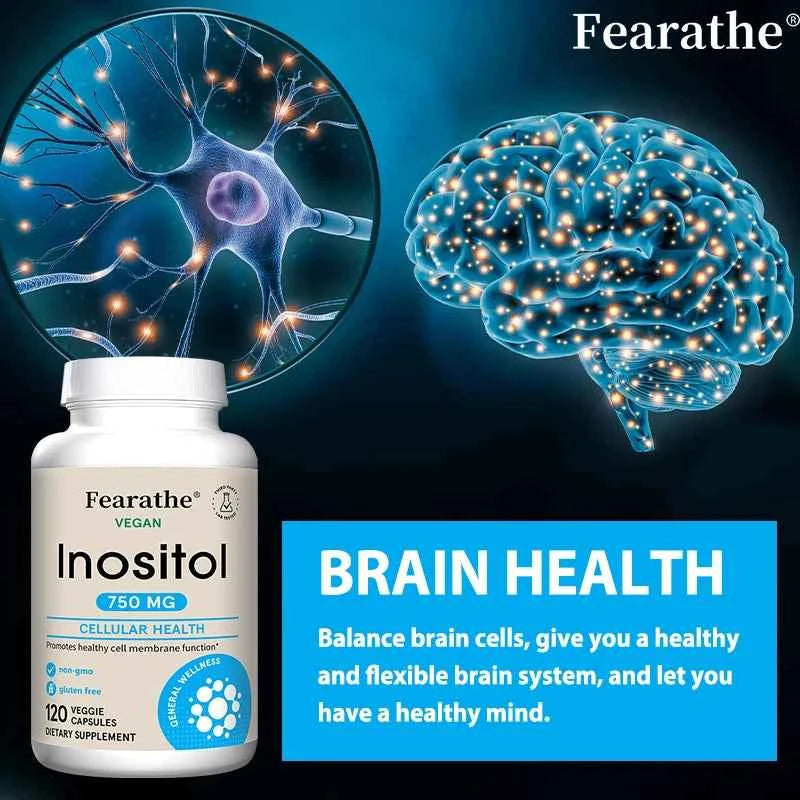 Inositol 750mg Capsules, Pure Inositol Supplement, Support Female Body Wellness, Immune, Metabolic Balance & Relaxed Mood