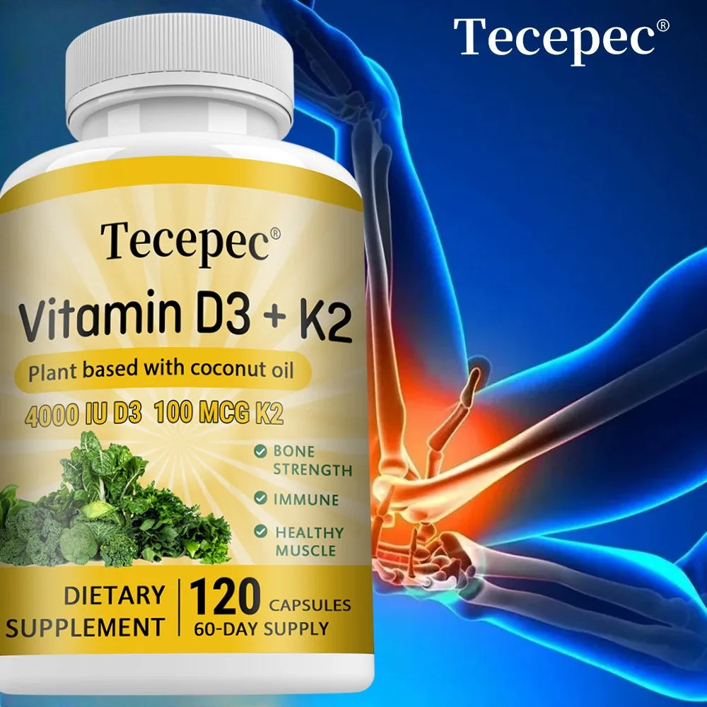 Vitamin D3 + K2, Supports Bone, Teeth, Digestion, Immune & Heart Health, Non-GMO, Dietary Supplement, 120 Capsules Healthy supplements