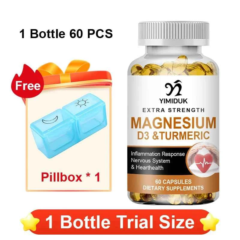 Magnesium Supplement, with Vitamin D3 & Turmeric, Supports Heart Health, Nervous System & Circulatory Function for Men Women