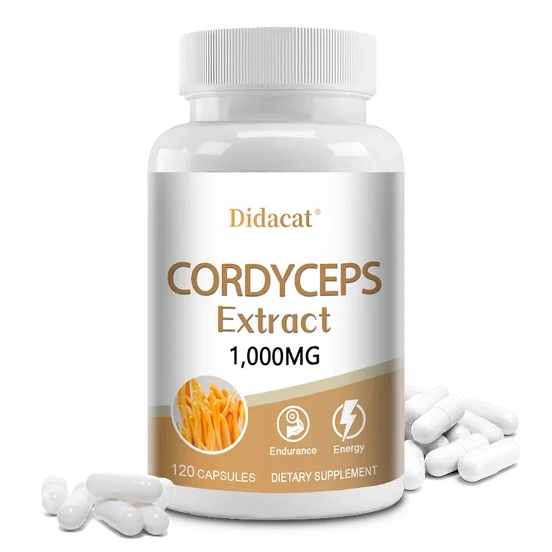 Natural Cordyceps 1000 Mg Supplement - Non-GMO 120 Capsules, Stamina and Energy Support, Helps Immune & Cardiovascular Health Healthy supplements