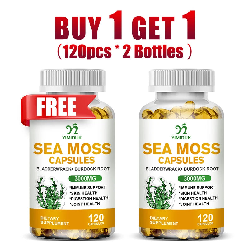 Buy 1 Get 1 Free! Organic Sea Moss Supplement, for Thyroid & Skin Health, Boosts Immunity, Energy & Digestion, GMP Certified Healthy supplements