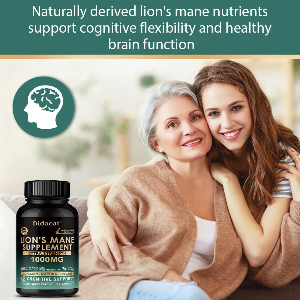 Lion's Mane Mushroom Capsules, Brain Wellness Supplement, Support Memory, Focus, Nerve Health, Mood, Energy & Immune Balance Healthy supplements
