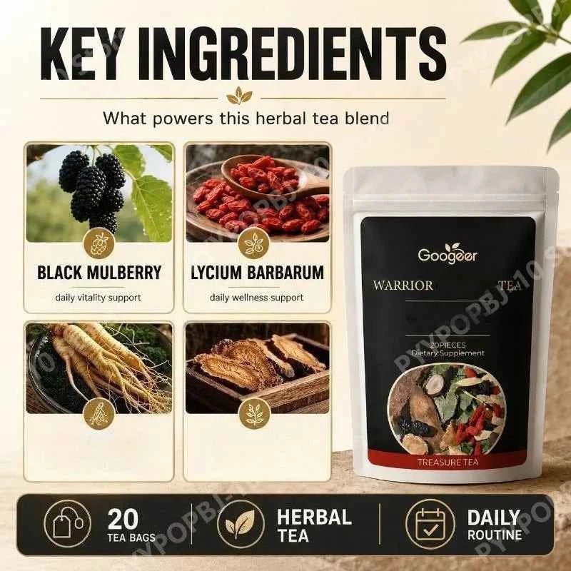 Googeer Herbal Supplement for Men's Wellness - 20 Bags of Black Mulberry & Goji Berry for Daily Health Boost