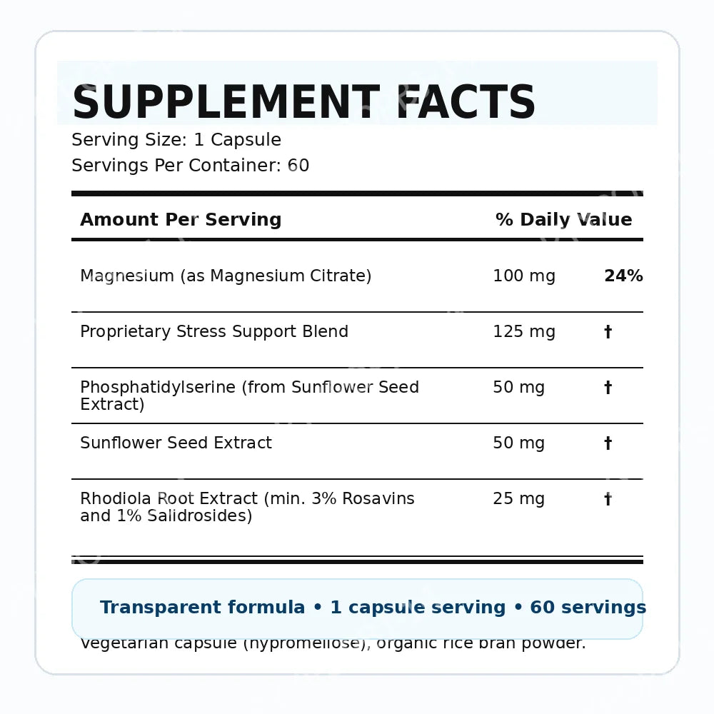 60 Capsules Cortisol Health Supplement with Phosphatidylserine & Magnesium Non-GMO Daily Adult Men Women Calm Sleep Support Healthy supplements