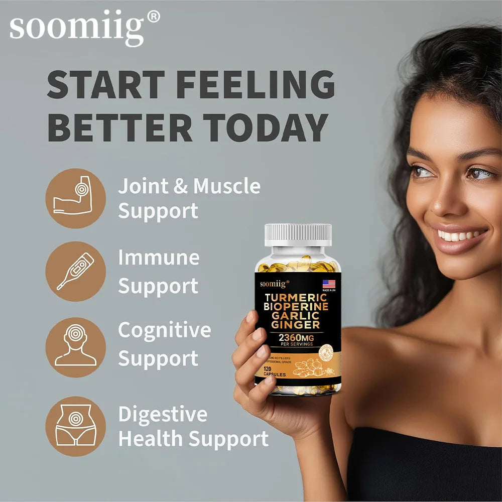 Turmeric Ginger Supplement with Garlic Curcumin Black Pepper, Support Joint Health, Promote Digestion, and Boost Immune Health Healthy supplements