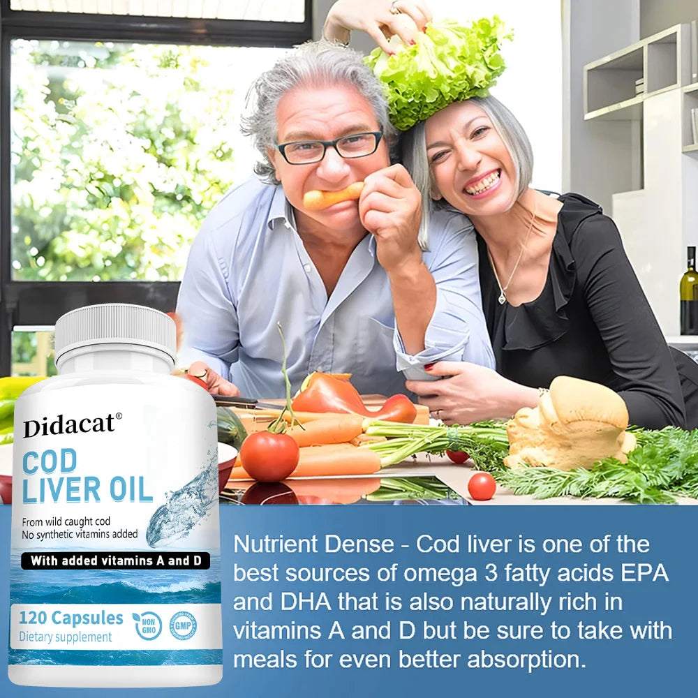 Cod Liver Oil Plus Vitamins A and D Dietary Supplement Softgels for Immune Health, Promoting Bone, Skin Health, Vision Support Healthy supplements