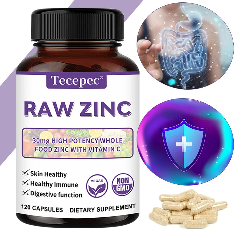Zinc Vitamins - Raw Zinc Whole Food Supplement with Vitamin C, Vegetarian, for Skin Health, Immune & Digestive Function Healthy supplements