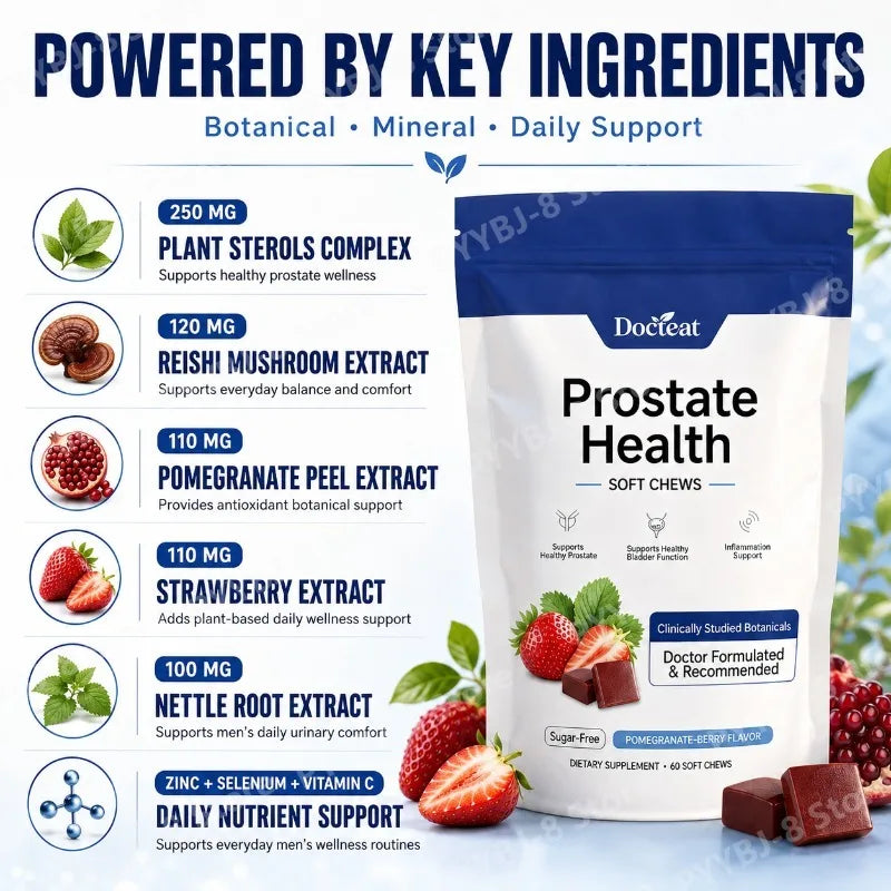 Men's Daily Prostate Health Supplement – Plant Sterols Beta-Sitosterol Zinc Vitamin C Selenium 60 Soft Chews Pomegranate-Berry Healthy supplements
