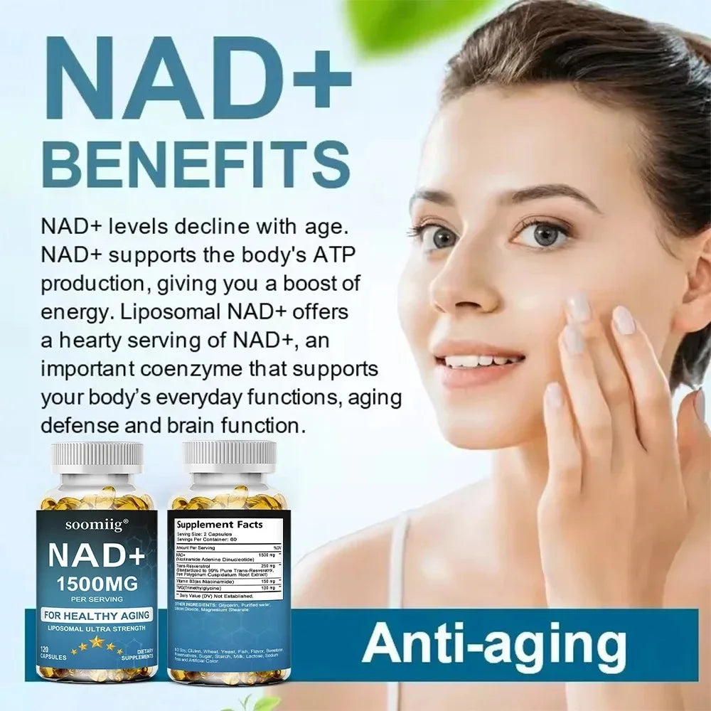 NAD+ Supplement-with Trans-Resveratrol, Support Skin Health, Cell Repair, Brain Cognition, Anti-Aging, Antioxidant, 120 Capsules Healthy supplements