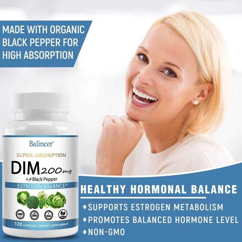 DIM Supplement 250mg with Piperine 5mg - Hormone Balance, Menopause Relief & Metabolism Support, Healthy Weight Management