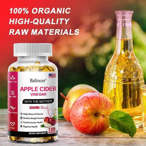 Balincer Apple Cider Vinegar Capsules 3000mg, Detox & Cleanse, Fat Burning, Healthy Weight Management Supplement Non-GMO