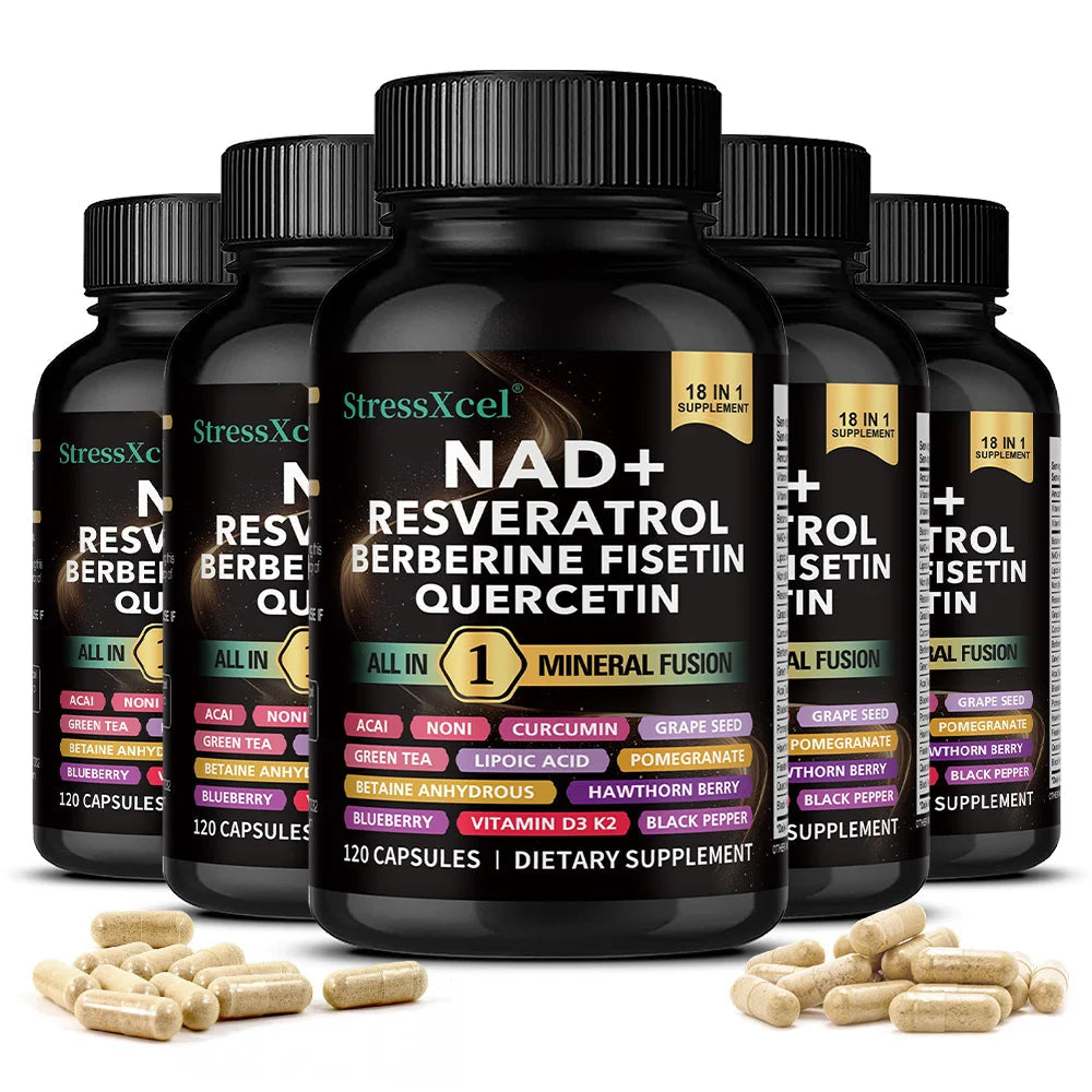 NAD+ Supplement with Resveratrol Quercetin Berberine, Boost NAD Levels, Anti-Aging, Cellular Energy & Heart Health, Antioxidant Healthy supplements