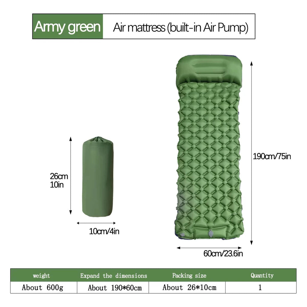 190*60cm Outdoor Camping Inflatable Mattress Sleeping Pad With Pillows Ultralight Air Mat Built In Inflator Pump Hiking RV Healthy supplements