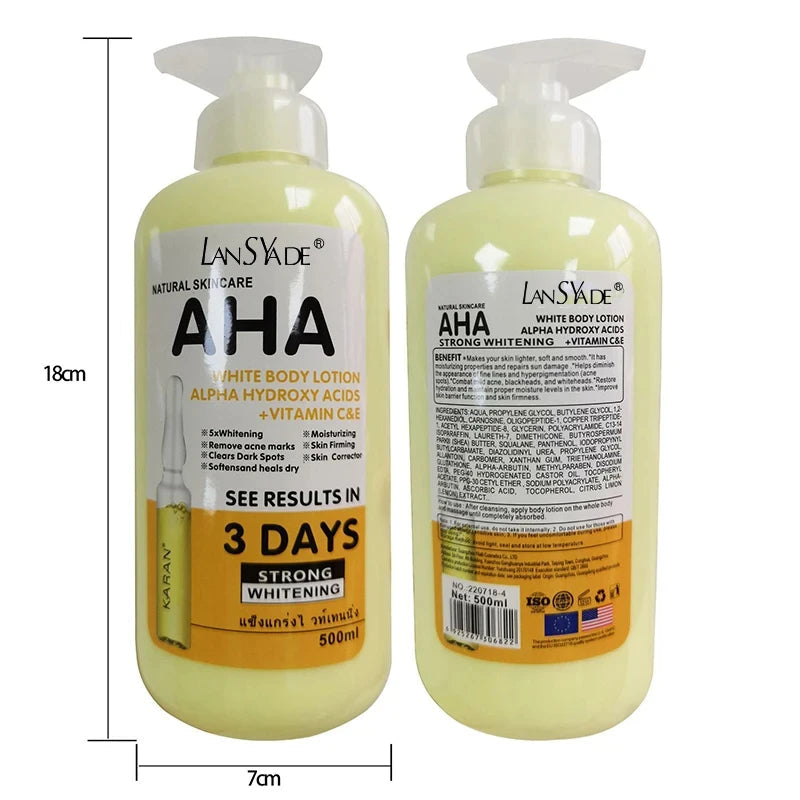 500ml Whitening Body Cream AHA Hydroxy Acids Vitamin C&E Moisturizing Lightening Body Lotion Remove Acne Marks Skin Care Healthy supplements