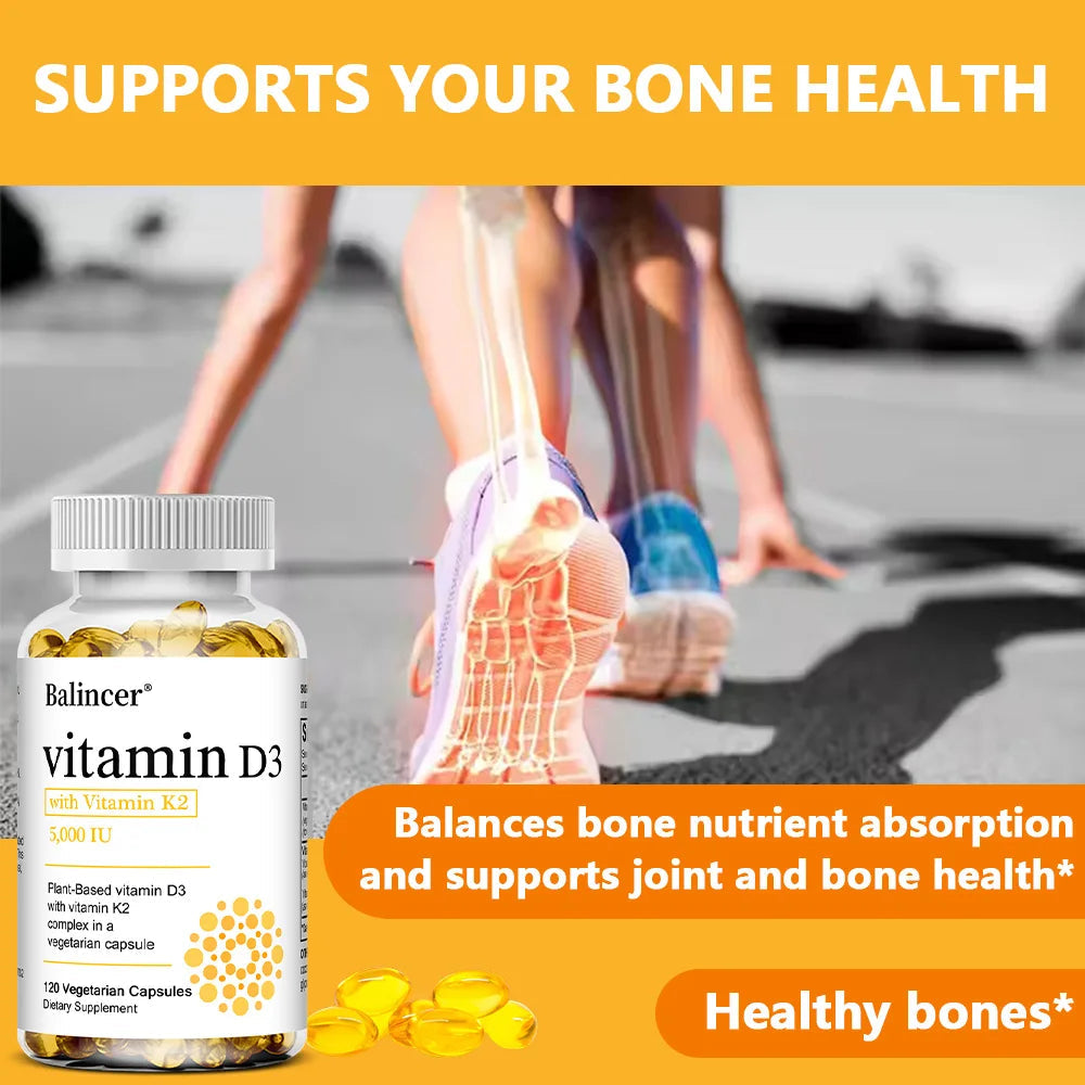 Vitamin D3 5000IU+ K2 (MK7) 1100mcg Capsules - Bone Teeth Joint Heart Circulation & Immunity System Health Support, Vegan Healthy supplements