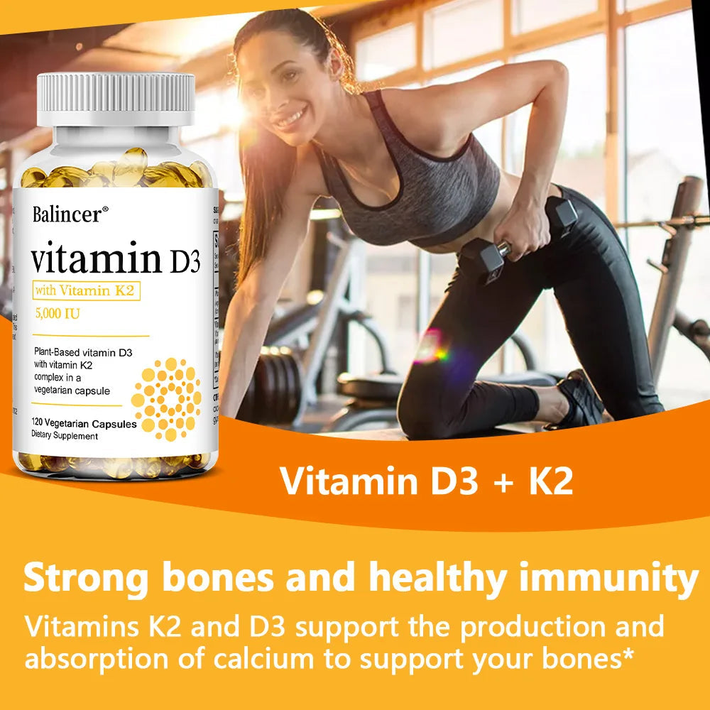 Vitamin D3 5000IU+ K2 (MK7) 1100mcg Capsules - Bone Teeth Joint Heart Circulation & Immunity System Health Support, Vegan Healthy supplements