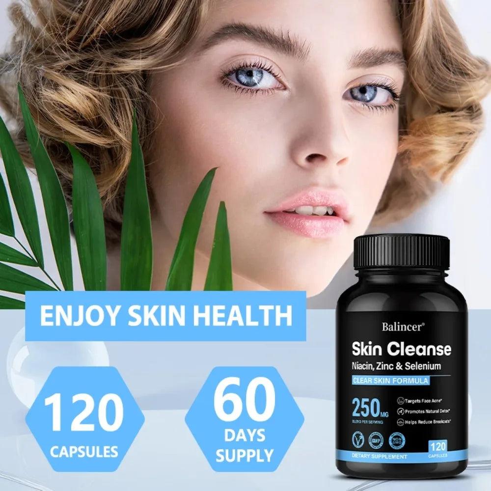 Skin Cleanse Supplements for Men, Women & Teens – Niacin, Zinc & Selenium, Skin Health & Immune Support – 120 Vegan Capsules Healthy supplements