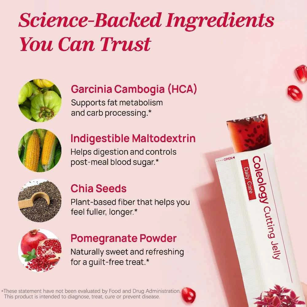 Korean Beauty Pomegranate Collagen Jelly Stick Dietary Fiber Supplement for Weight Management, Chia Seeds & Garcinia Cambogia