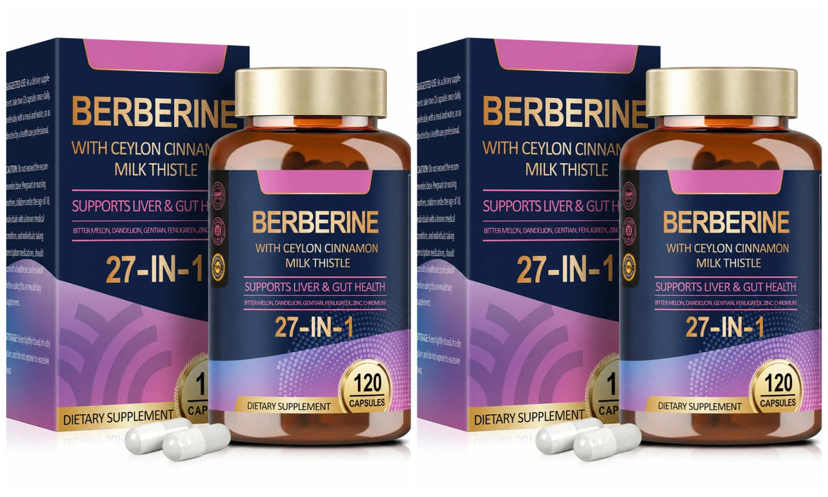 27 in 1 Berberine Supplement with Ceylon Cinnamon, Milk Thistle for Liver Gut Health Immunity Men & Women 120 Vegan Capsules Healthy supplements