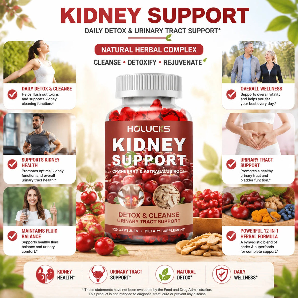 Kidney Cleanse Detox & Repair Supplement, with Astragalus Root, Cranberry, Support Urinary Tract & Immune Health, Daily Energy Healthy supplements