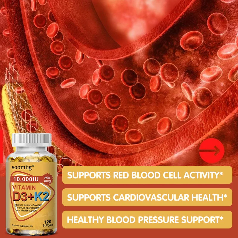Vitamin D3 K2 Softgel Capsule Supplement Support Joint, Bone and Immune Health Strong Bones & Healthy for Men Women Healthy supplements