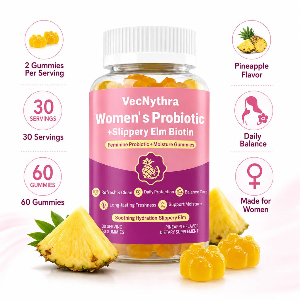 VecNythra Women's Daily Balance Probiotic Gummies with Vitamin C Slippery Elm Biotin 2 Billion CFU 60 Gummies Healthy supplements