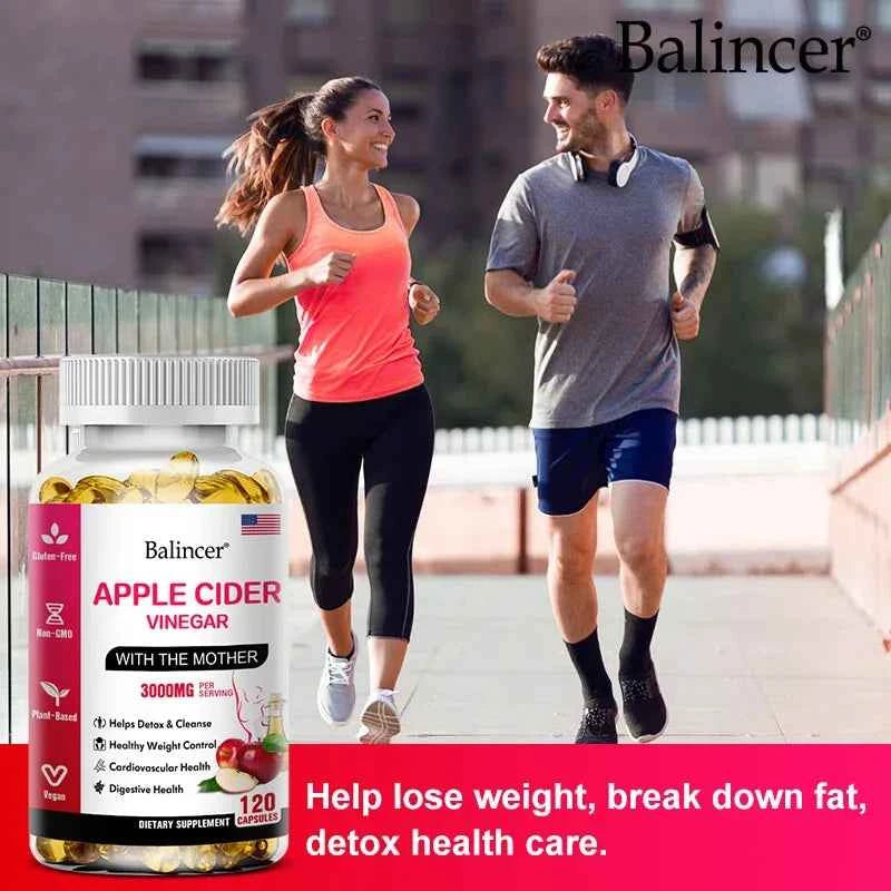 Balincer Apple Cider Vinegar Capsules 3000mg, Detox & Cleanse, Fat Burning, Healthy Weight Management Supplement Non-GMO